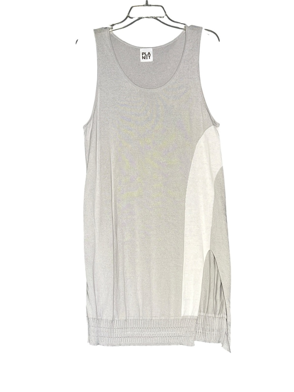 PLANET BY LAUREN G Grey Cream Pima Cotton Modal Sleeveless Tank Dress OS - Picture 10 of 10